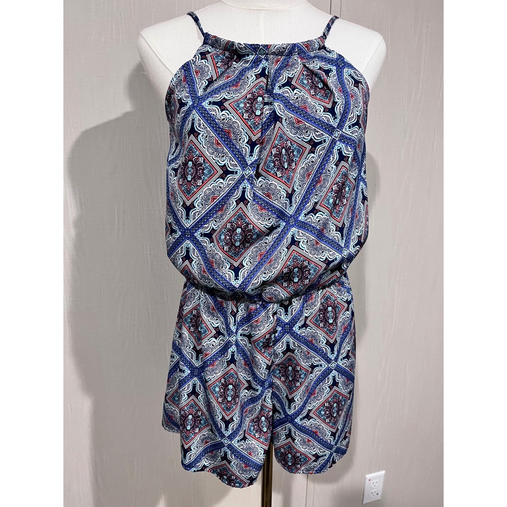 Boho Tile Print Halter Romper, Derek Sm